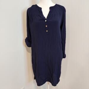 Banana Republic Womens 2 Navy Mini Shift Dress 3/4 Roll Tab Sleeve